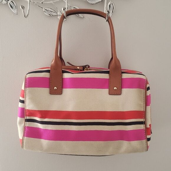 Kate Spade Oak Island Kaleigh Stripe Satchel Tote Handbag Purse Preppy Duffel - Picture 3 of 10